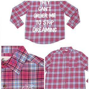 DISNEY Cinderella Women's Plaid Button-Down Shirt - Pink and Blue